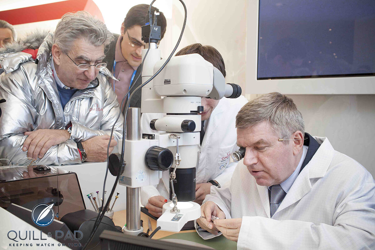 Swatch Group CEO Nick Hayek (left) in Olympic Park activity hub