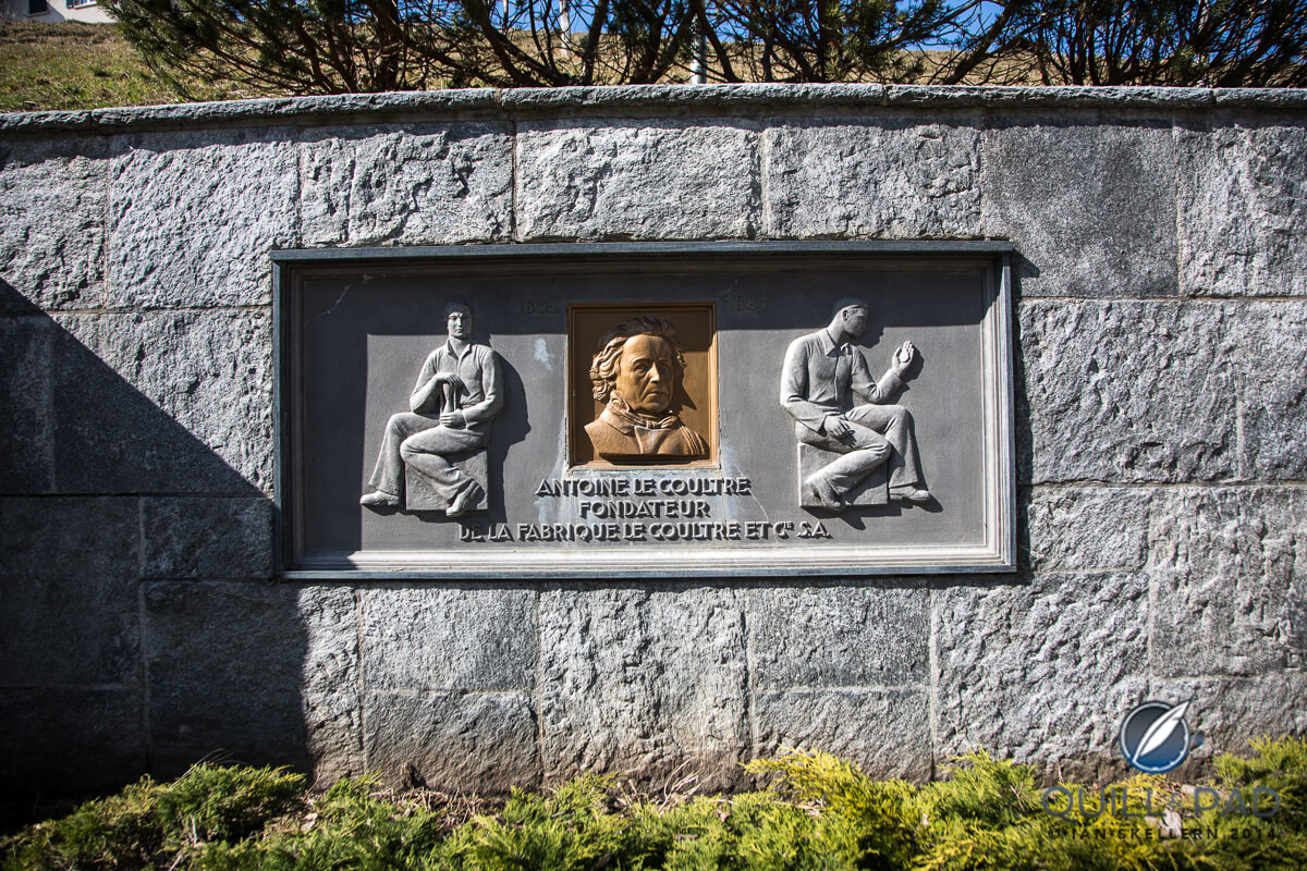 Plaque outside the Jaeger LeCoultre manufacture commemorating the founder Antoine Le Coultre