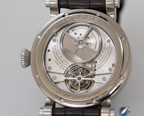Magister_Tourbillon_Speake-Marin_6845 Back of the Magister Tourbillon by Speake-Marin with platinum micro rotor at the top and back of tourbillon below