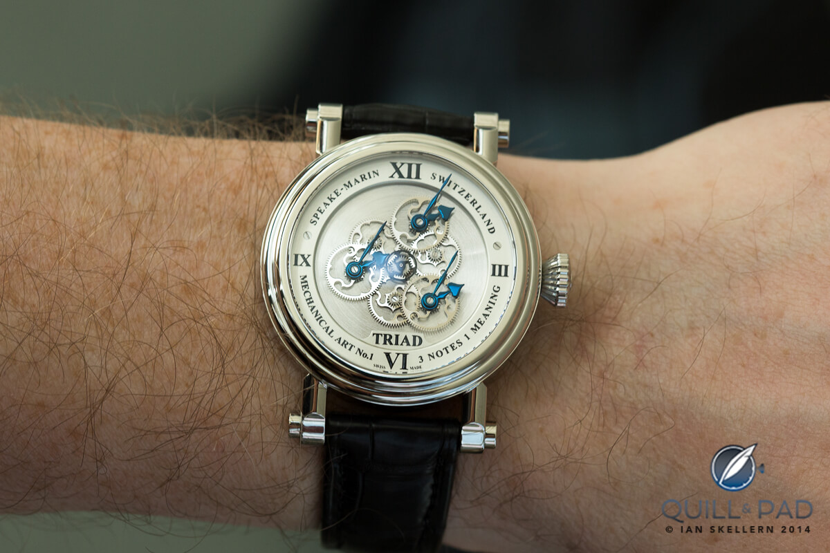 Steel Triad on the wrist of Peter Speake-Marin