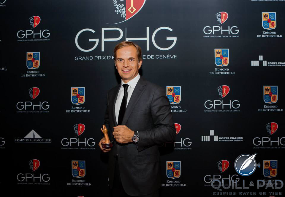 Jean-Frédéric Dufour at the Grand Prix d’Horlogerie de Genève, where Zenith’s El Primero Stratos Flyback Striking 10th Tribute won the prize for Best Sports Watch