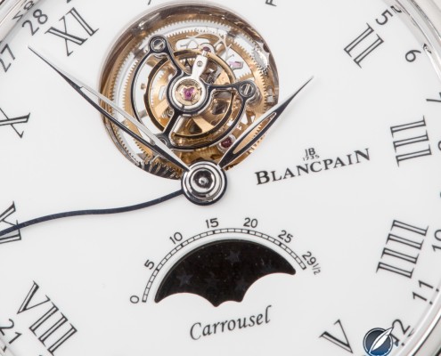 Blancpain_Villeret Carrousel_Moon_Phase_8657 Close up of the dial of the Blancpain Villeret Carrousel Moon Phase