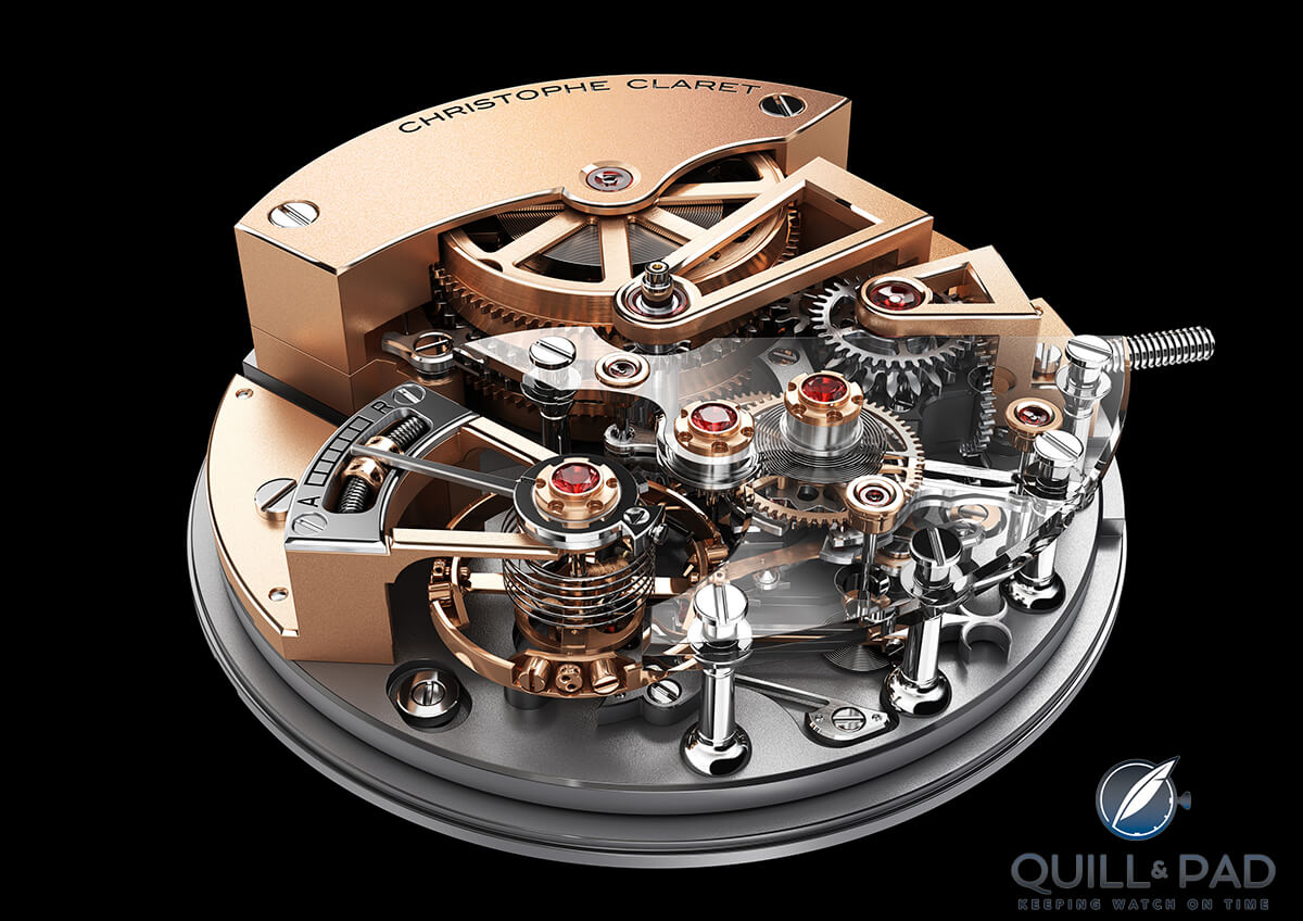 Movement of the Christophe-Claret Maestoso. Note the with distinctive cylindrical balance spring.