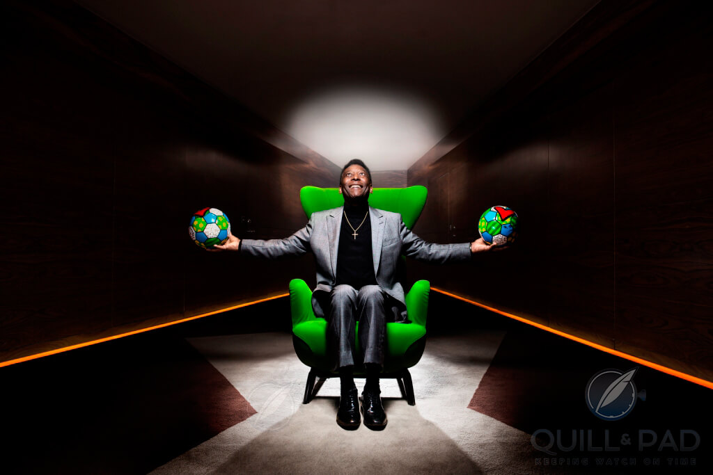 Pelé with the 2014 World Cup footballs