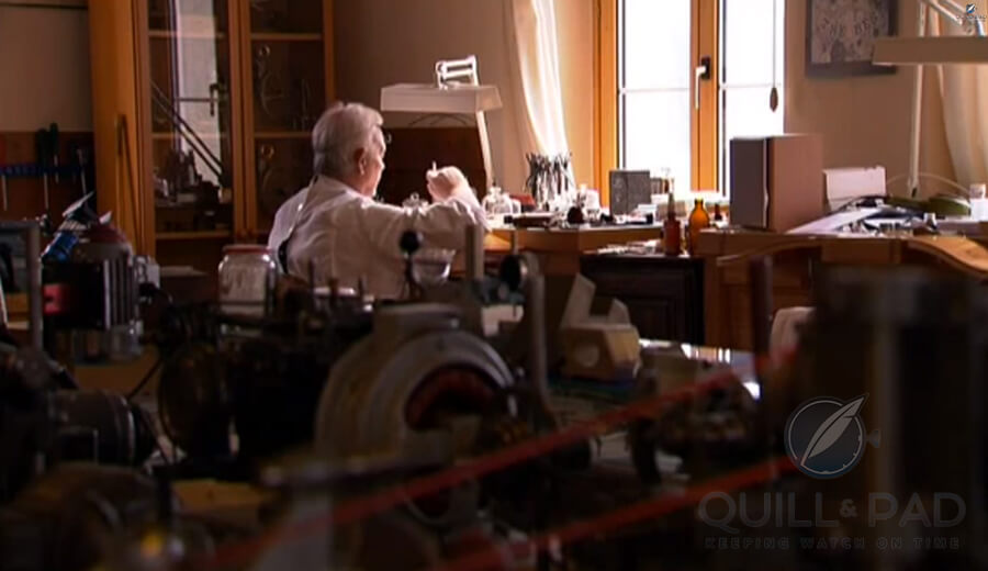 Philippe Dufour at his bench from the film 'Time Piece'