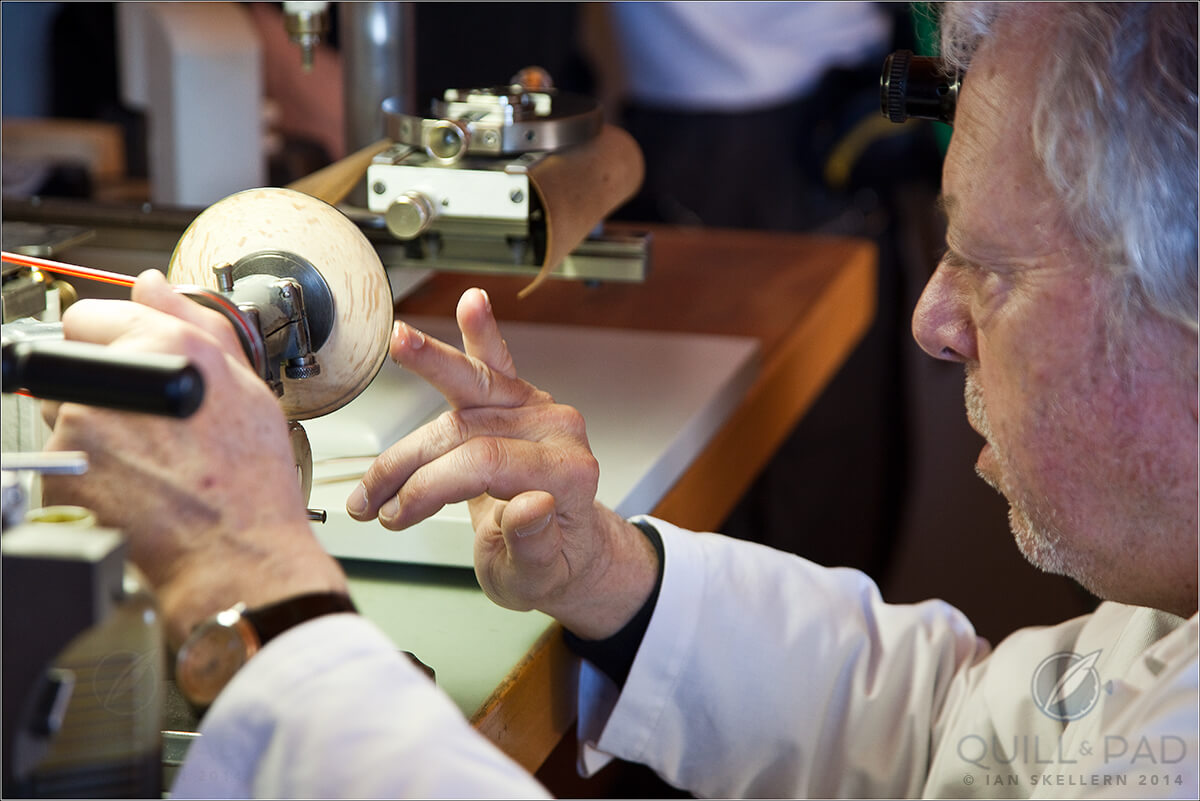 Daniel Roth about to polish the leaves of a pinion