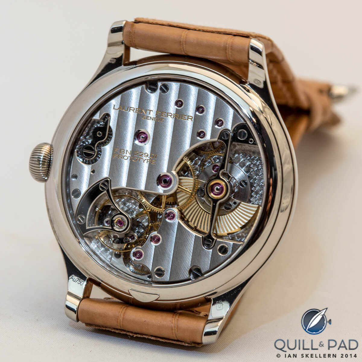 The beautifully finished Laurent Ferrier caliber FBN229.01 with solid gold micro-rotor and silicon double direct impulse escapement