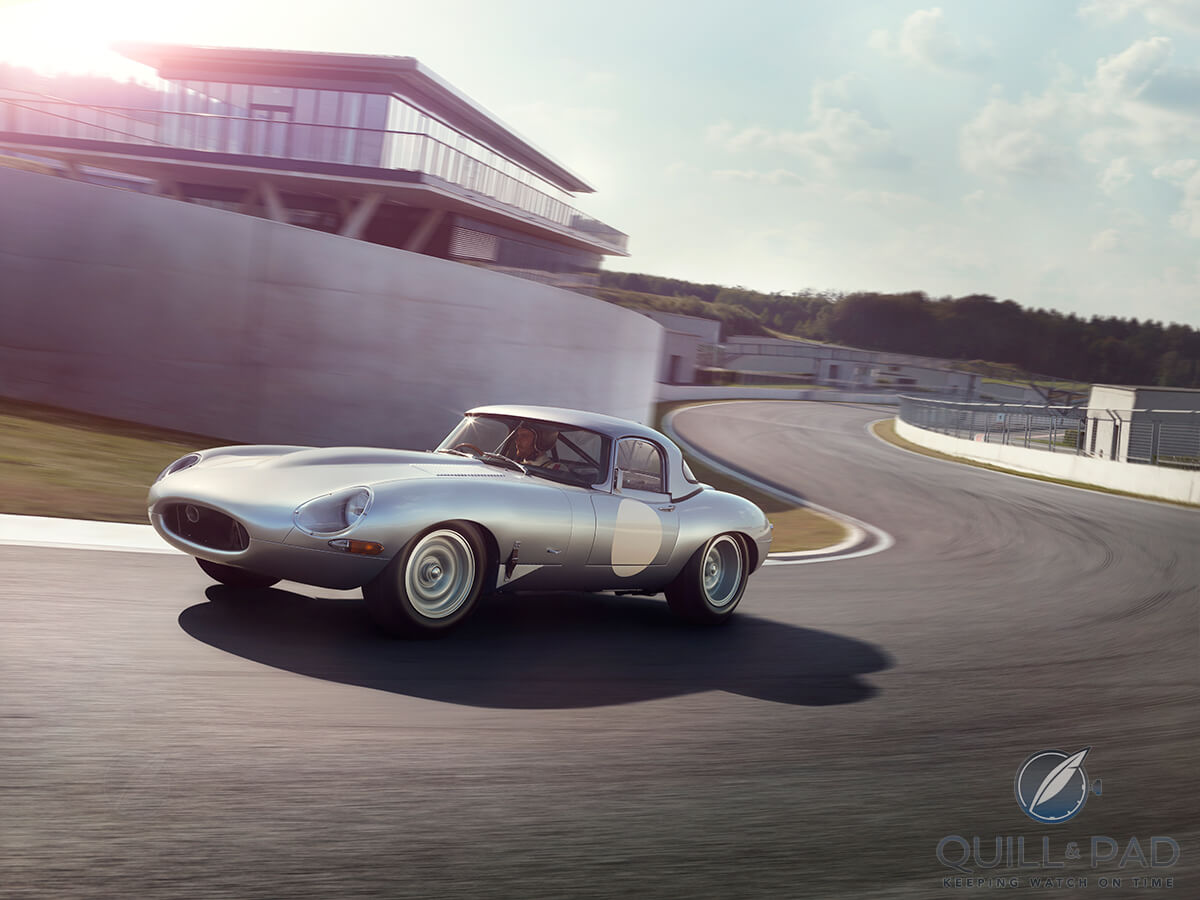 A 2014 Jaguar E-Type Lightweight on the test track