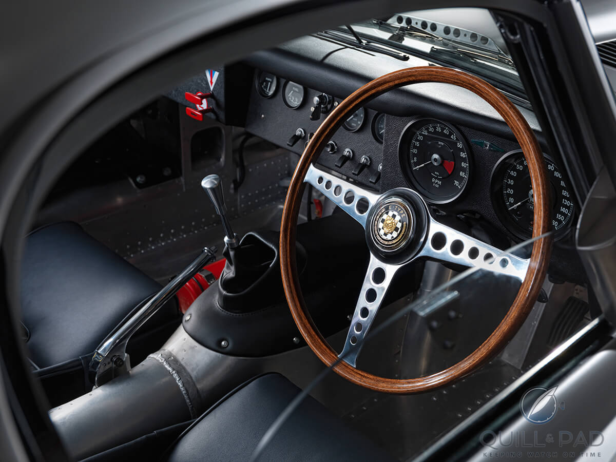 The dash and interior of the 2014 Jaguar E-Type Lightweight remain faithful to the original models