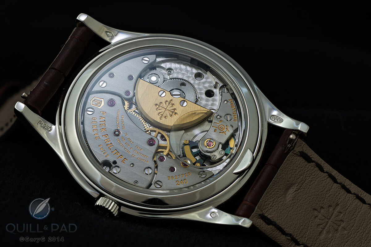 Patek Philippe Caliber 240 micro-rotor movement with Oscillomax silicon escapement powering the Advanced Research Reference 5550P Perpetual Calenda