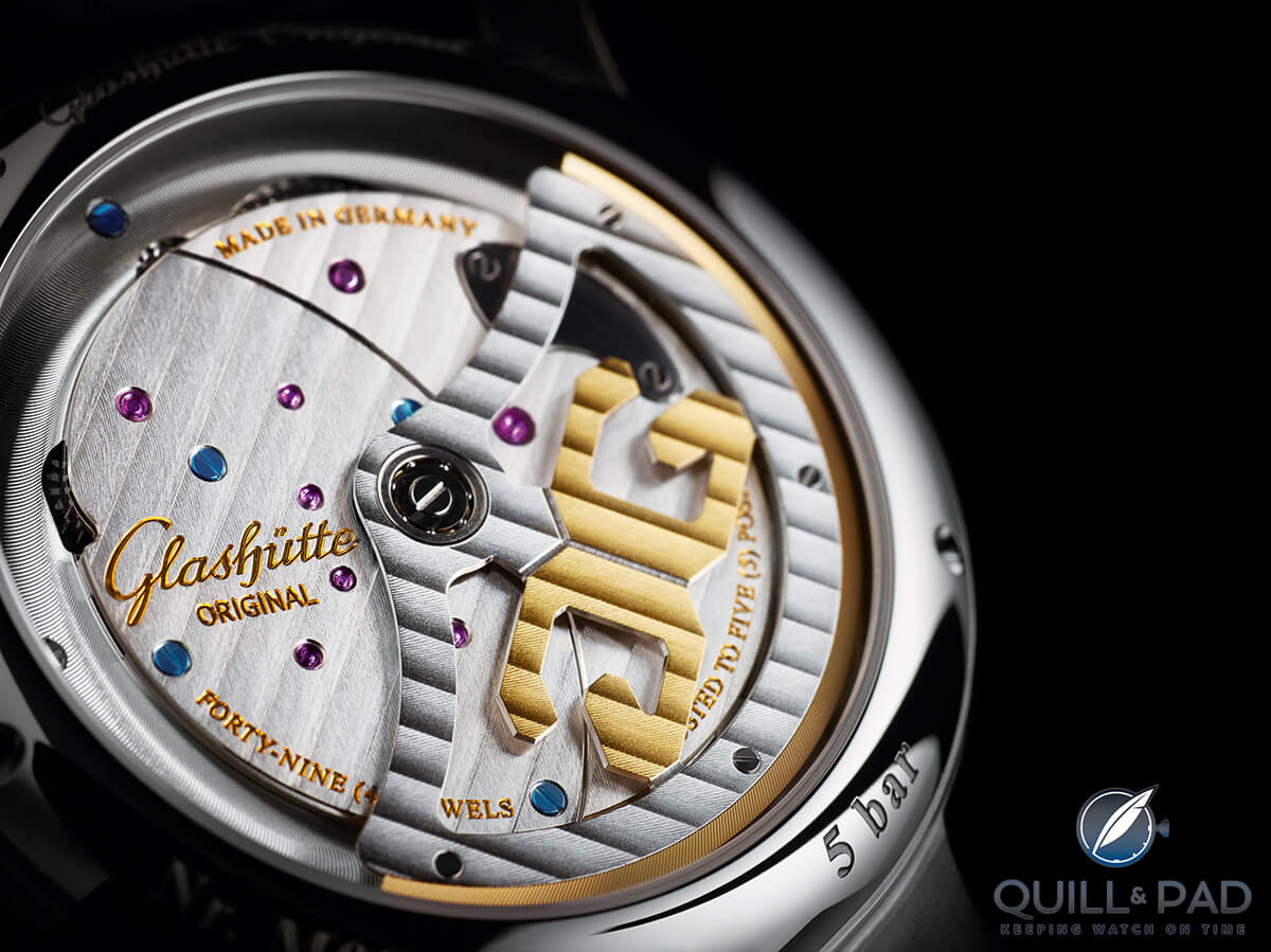 The distinctive automatic winding rotor of the Glashütte Original PanoMaticInverse
