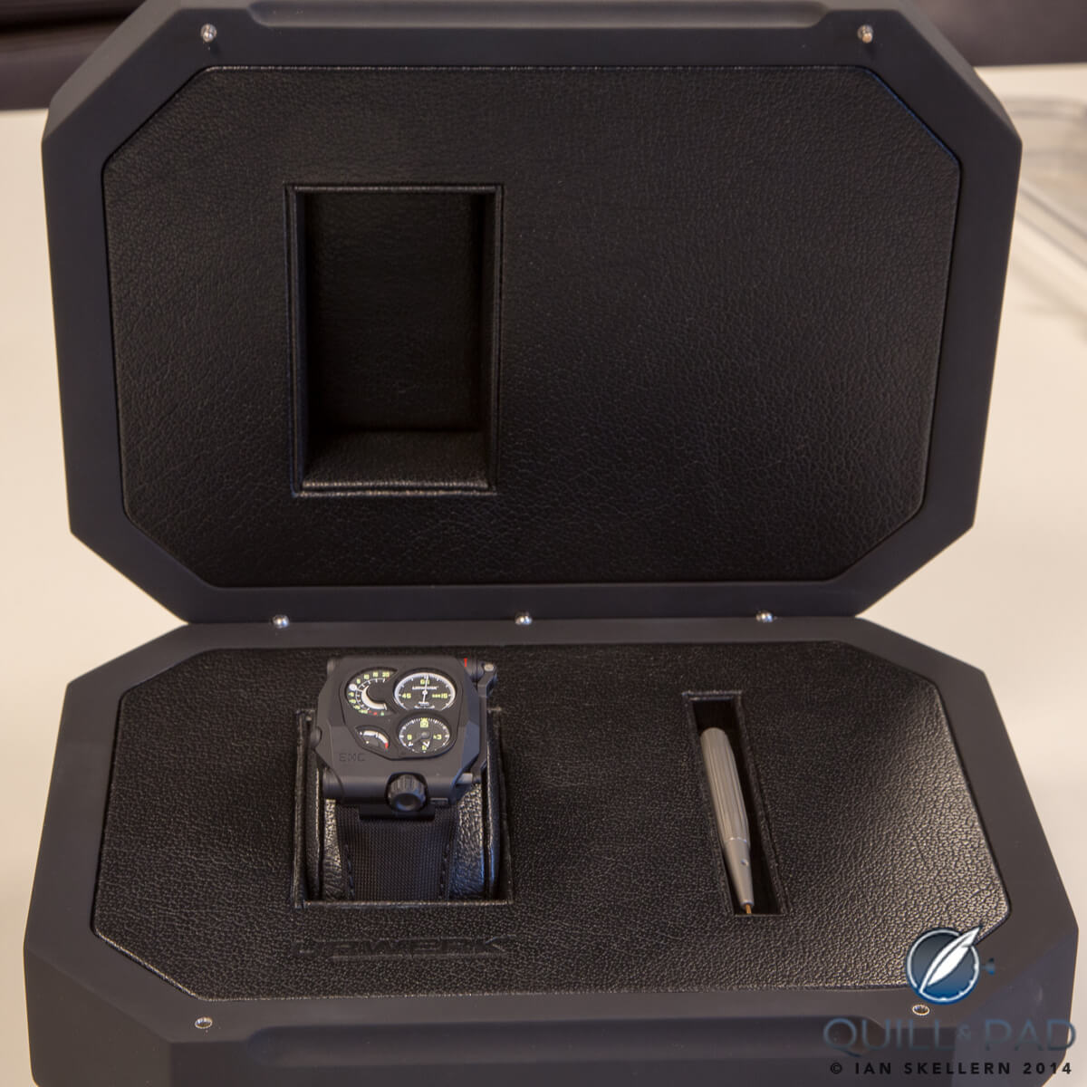 The Urwerk EMC Black comes in a suitably stylish box, housing the watch and special screwdriver for adjusting the movements precision/rate