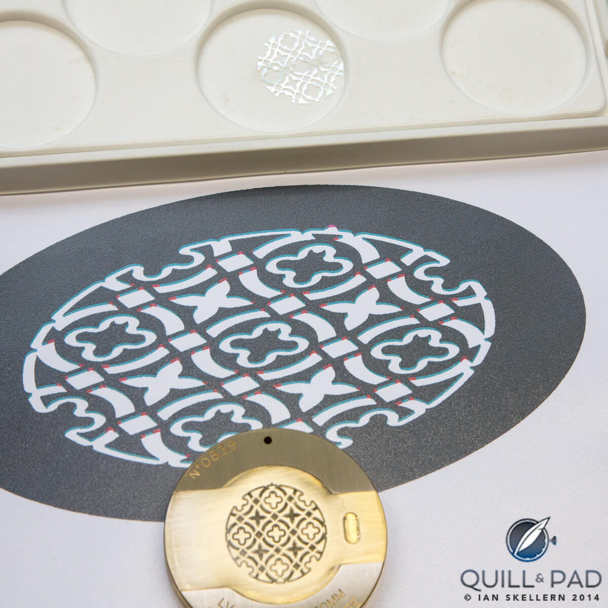 Ephemeral intricately patterned mother of pearl dials and large scale pattern