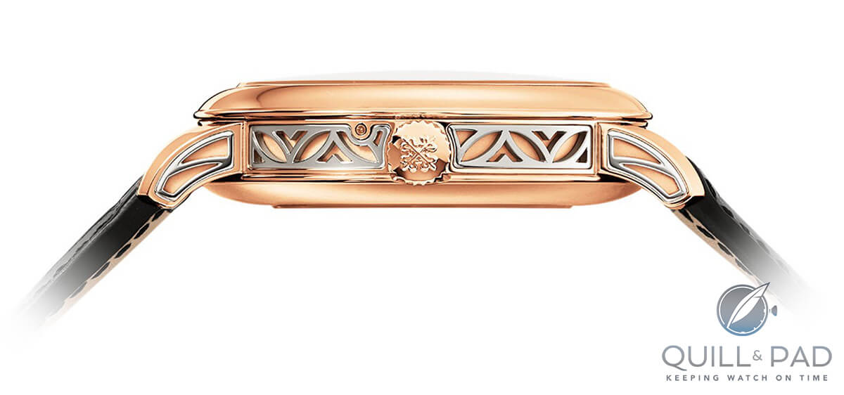 Engraved caseband and crown of the Patek Philippe 5304R Grand Complication
