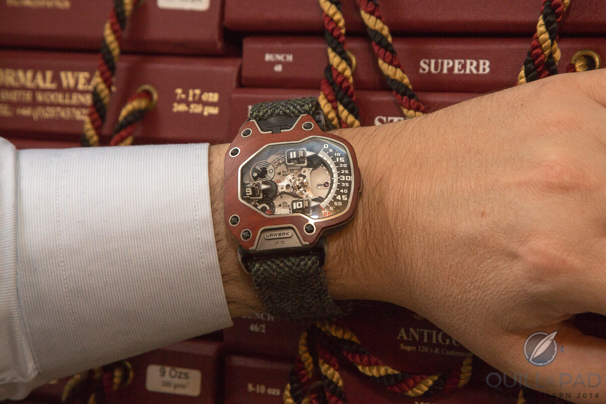 The Urwerk UR-110 Eastwood with ebony bezel and tweed strap
