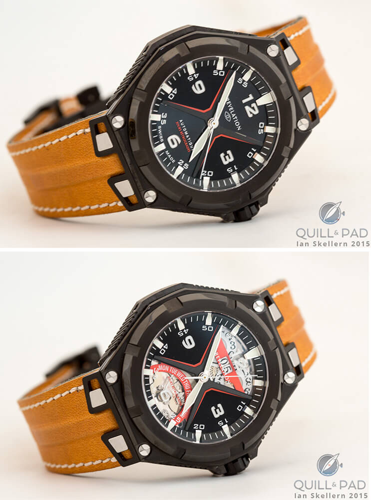 Revelation uses nano technology to open or close the transparency of the dial, here on the R07 Legend