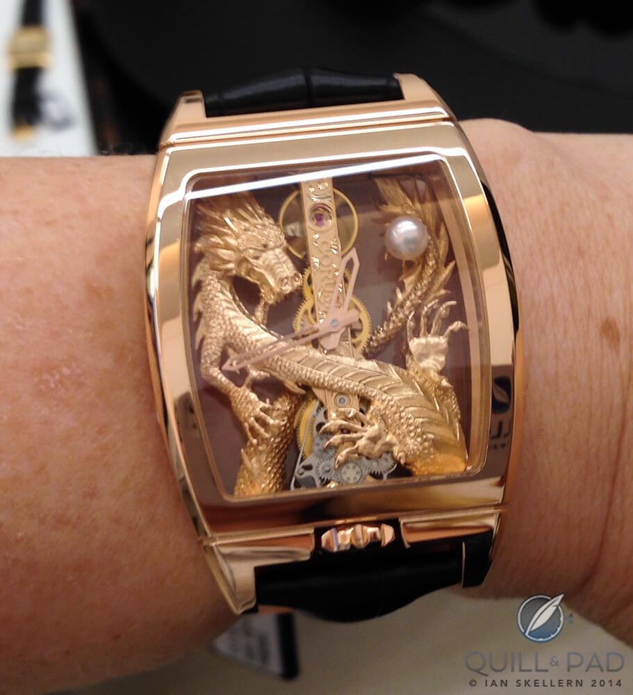 Corum Golden Bridge Dragon on the wrist