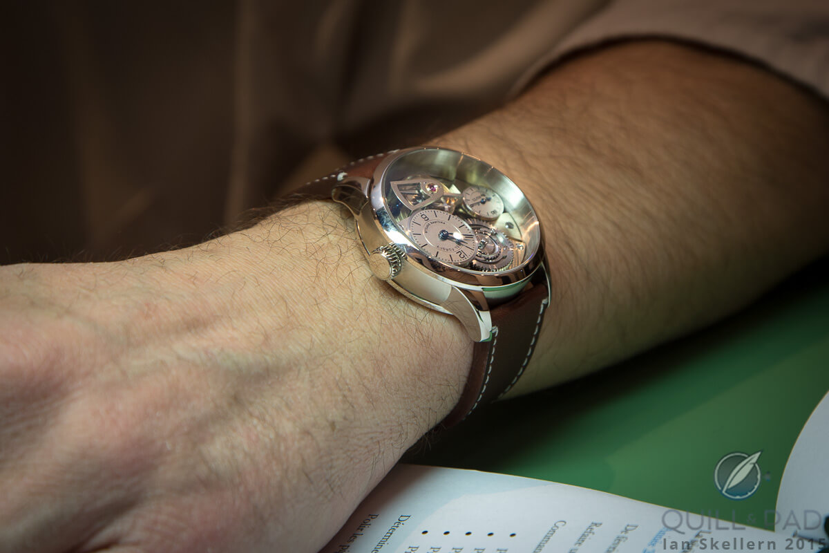 Wristshot of the Le Garde Temps, Naissance d’une Montre (unfinished prototype)