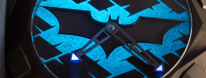 The glow-in-the-dark bat symbol of the Romain Jerome Batman DNA