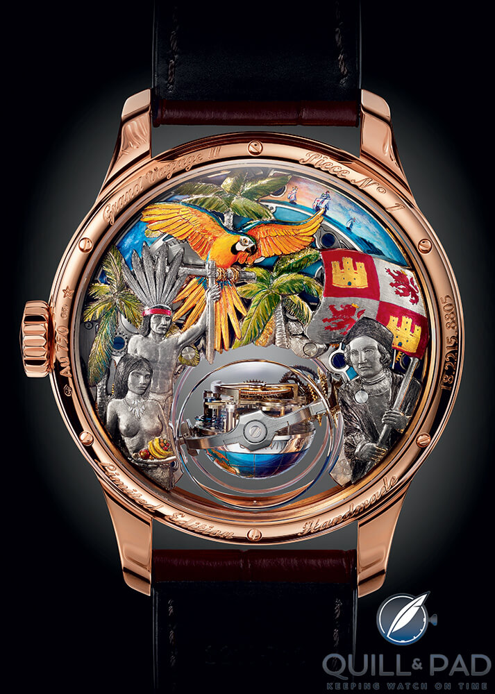 View through the display back of the Zenith Academy Christophe Colomb Hurricane Grand Voyage II