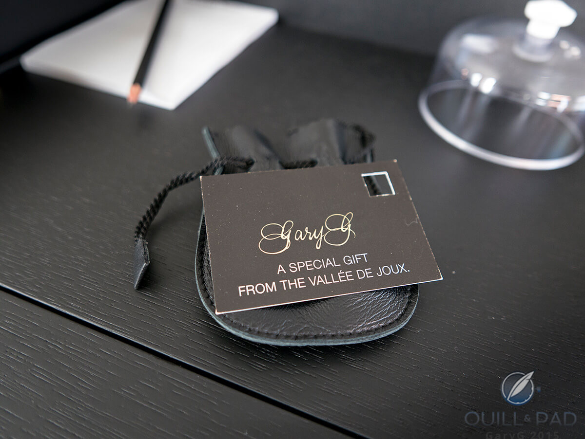 A touch of class: personalized greeting on the bench at the Audemars Piguet master class in San Francisco