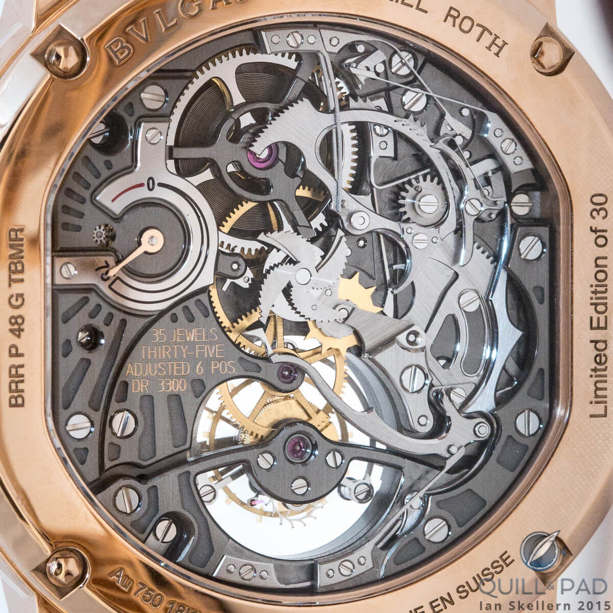 The beautifully intricate movement of the Bulgari Carillon Tourbillon