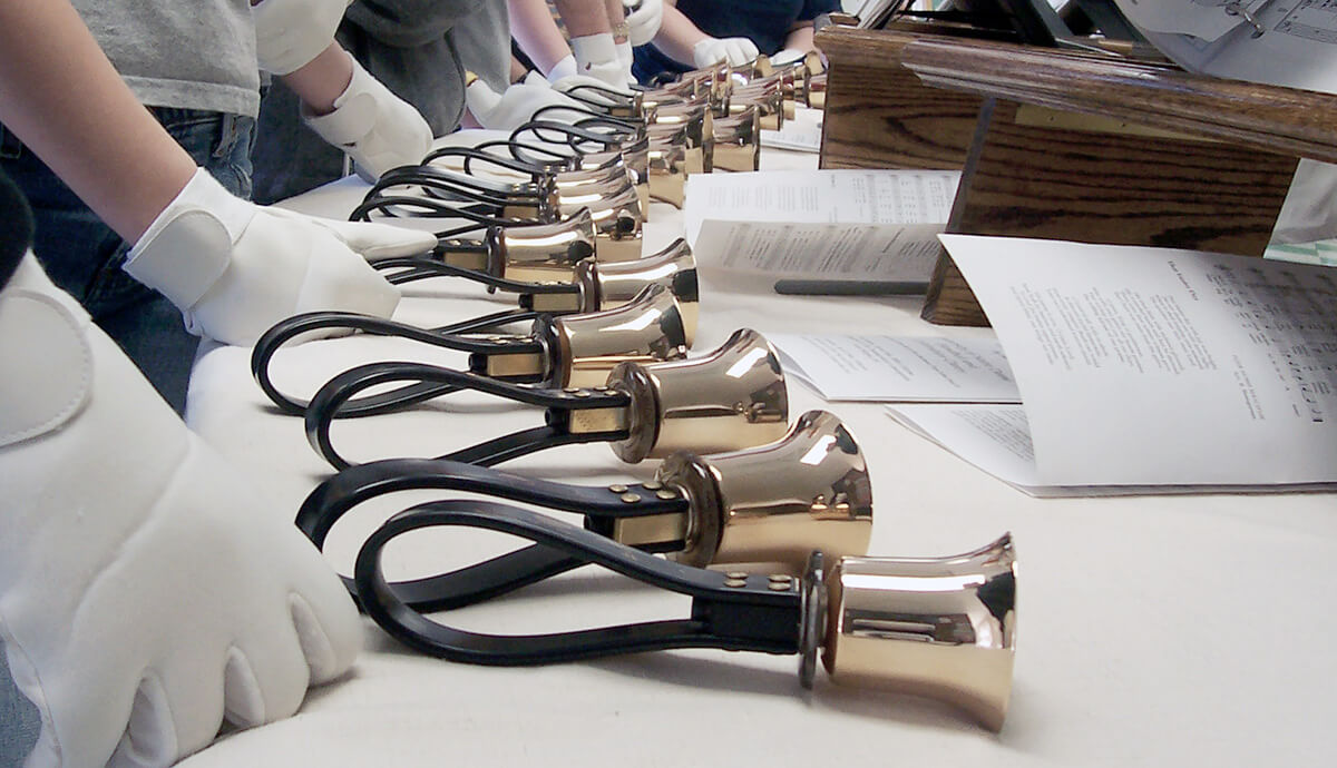 Hand bells ready to play by the hand bell choir