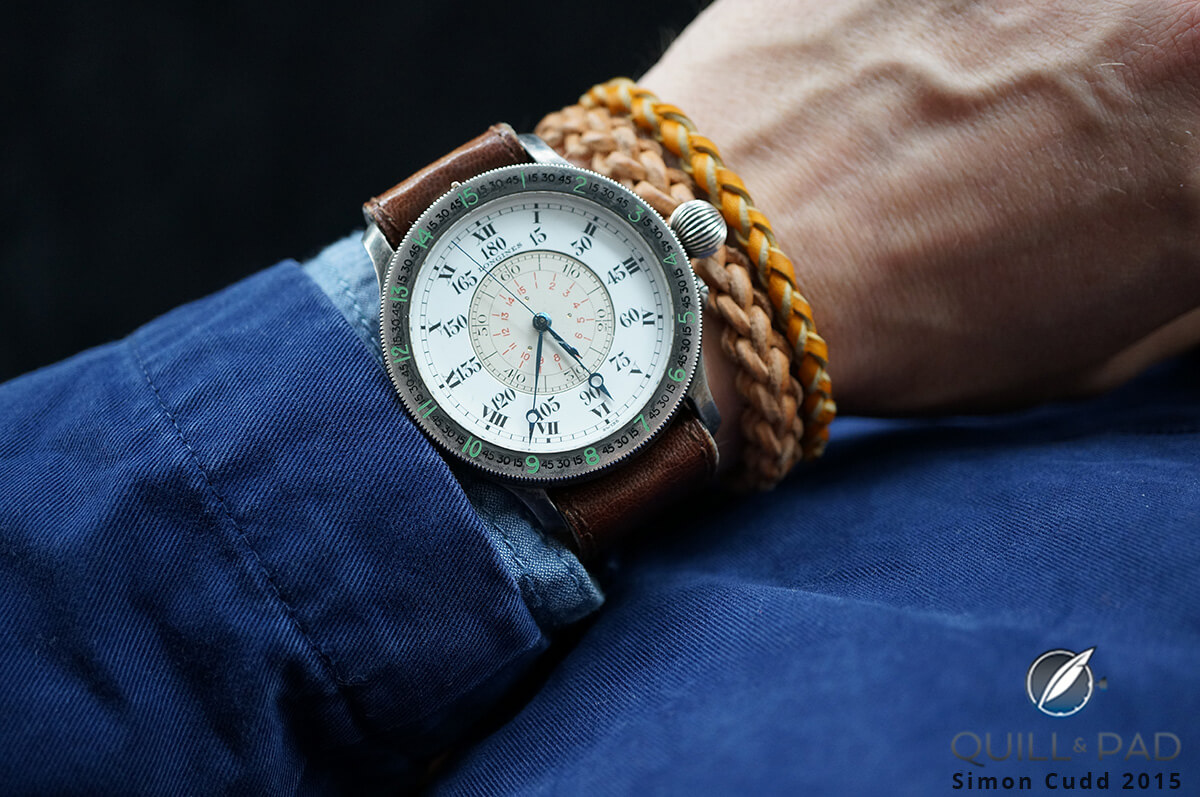 Longines Lindbergh Hour Angle from 1931 on the wrist (estimate CHF 60,000 - 80,000)
