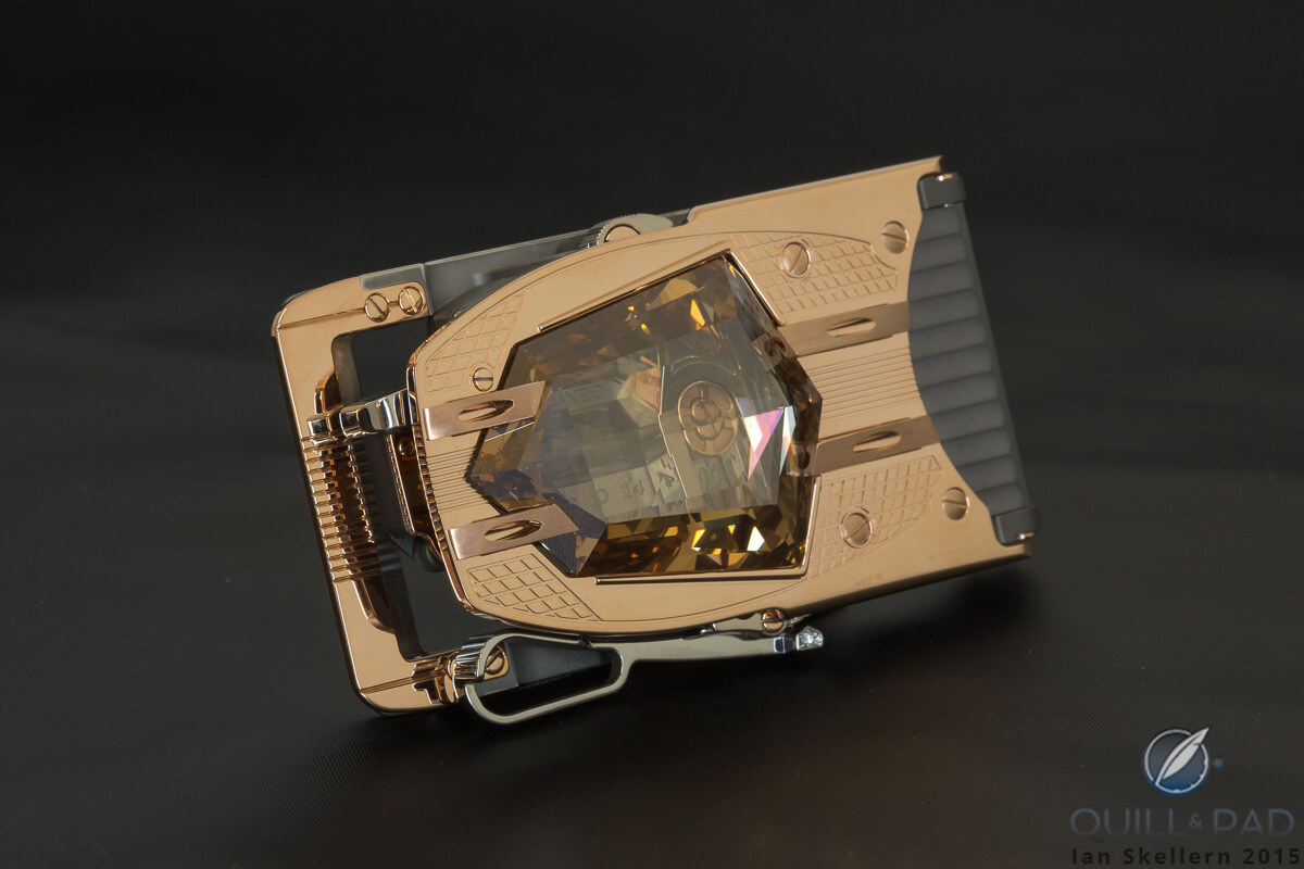 The R60 Diablo mechanical belt buckle set with a 60.66-carat diamond by Roland Iten