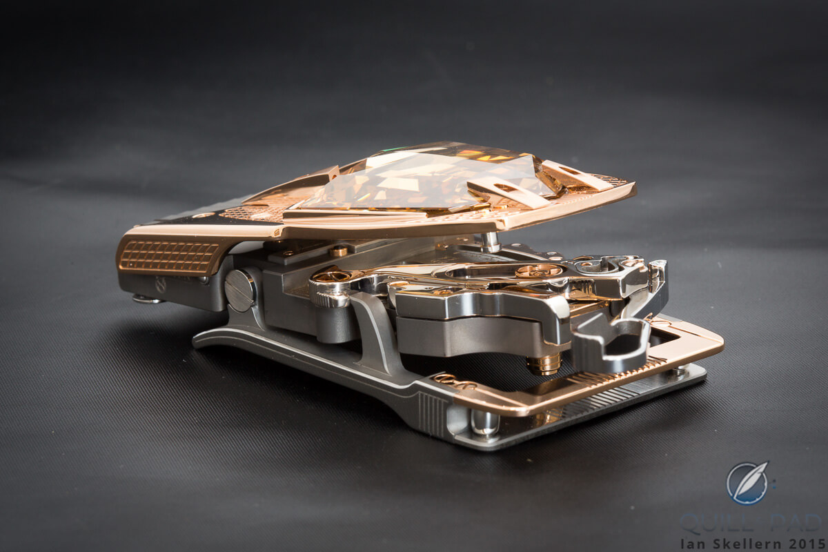 The R60 Diablo mechanical belt buckle set with a 60.66-carat diamond by Roland Iten