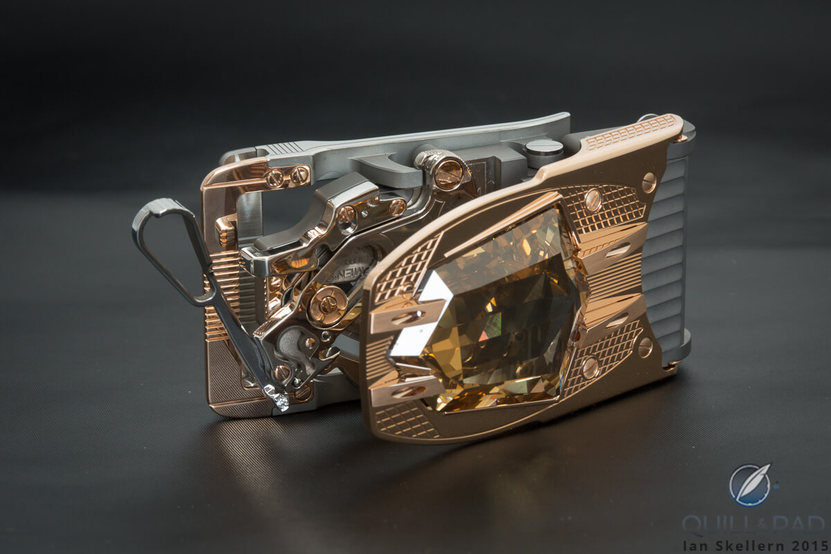 The R60 Diablo mechanical belt buckle set with a 60.66-carat diamond by Roland Iten