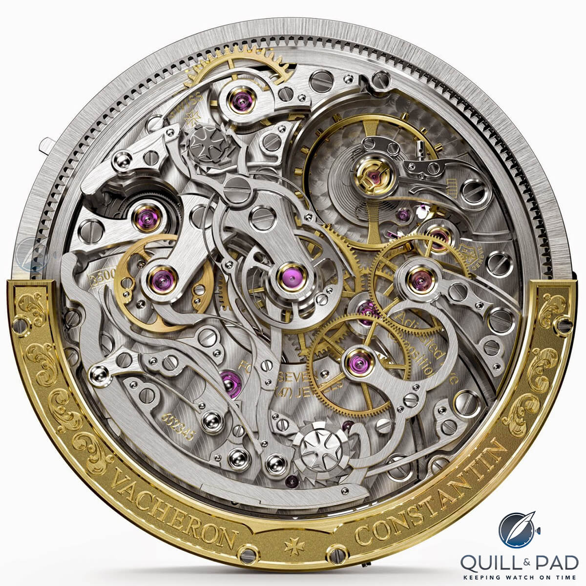 The peripheral rotor looks like a semicircular, curved band around the lower half of the movement