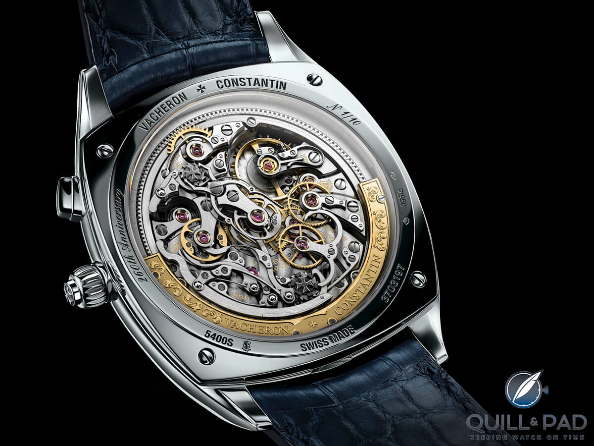 The stunning view through the display back into the movement of the Vacheron Constantin Harmony Ultra-Thin Grande Complication Chronograph