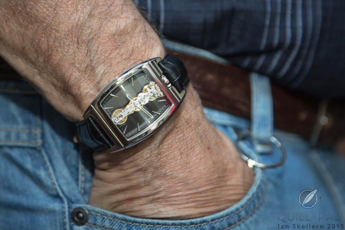 Corum Golden Bridge on the wrist of Vincent Calabrese