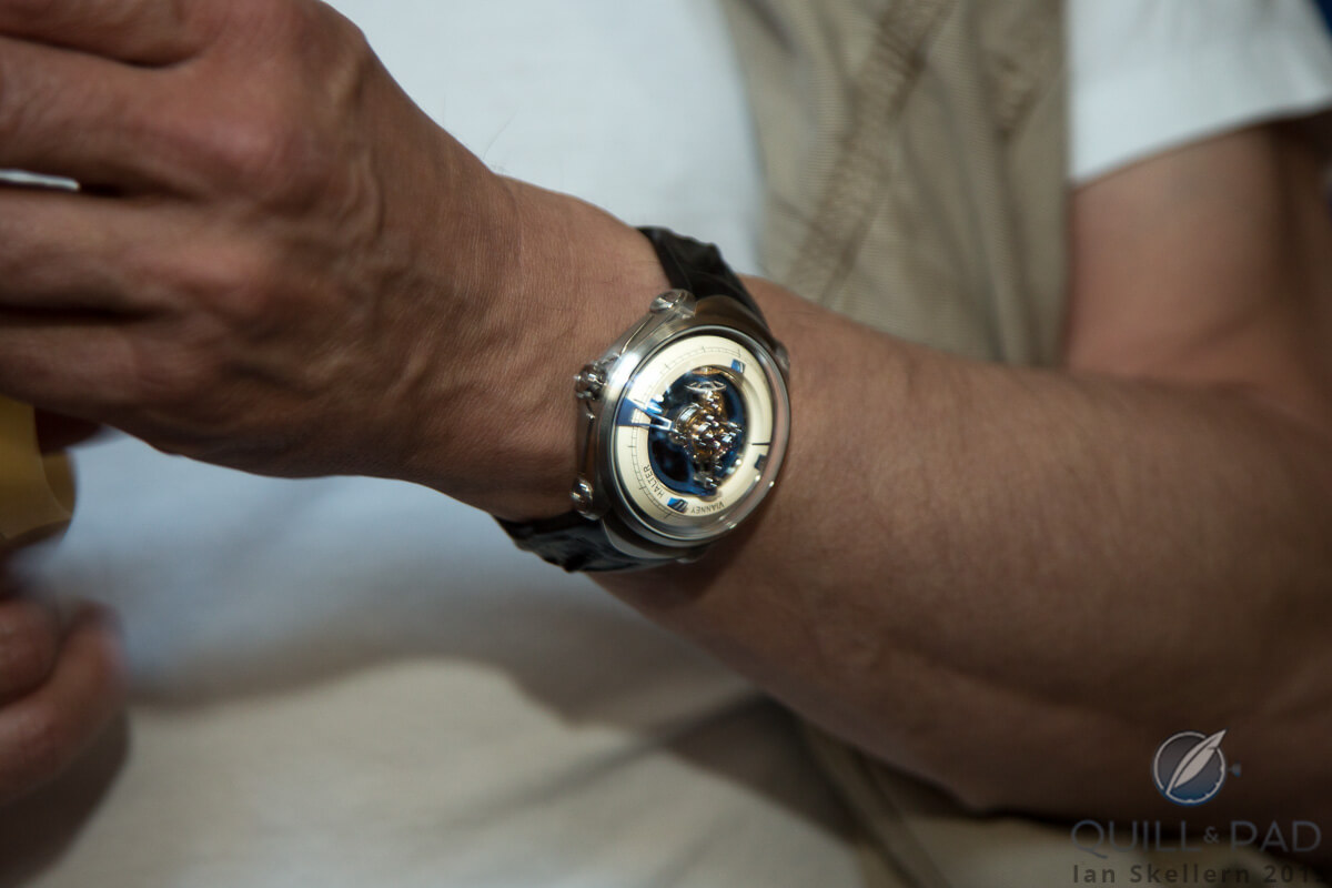 Vianney Halter wearing his Deep Space Tourbillon