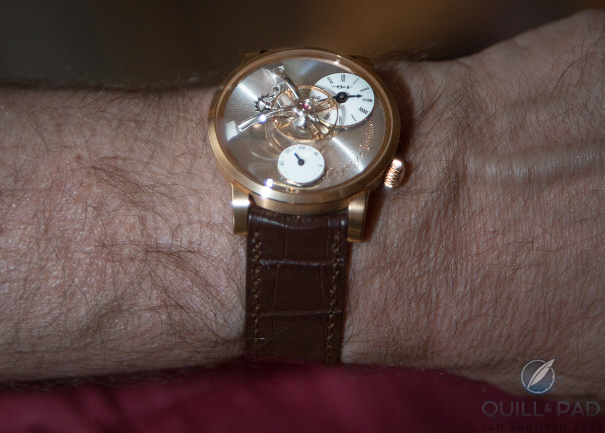 MB&F LM101 on the wrist of Kari Voutilainen, who was involved in its development