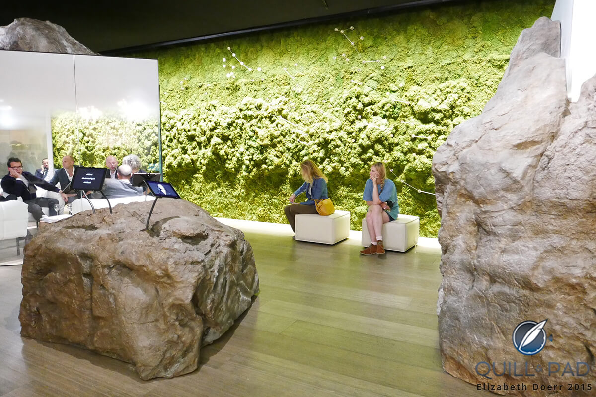 The Audemars Piguet booth at Art Basel 2015 with its moss wall and large