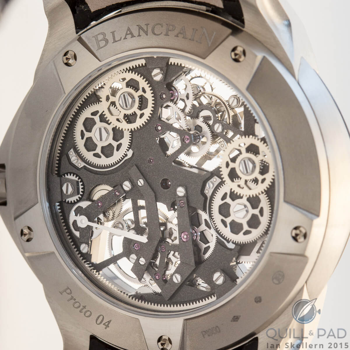 Wheels, wheels, wheels: a view through the display back of the Blancpain L-evolution Tourbillon Carrousel