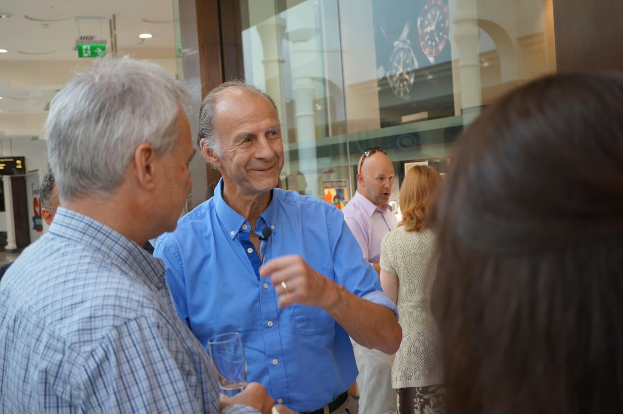 Sir Ranulph Fiennes talking with guests during an event to showcase 2015 Tudor models at Burrells