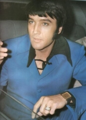 Elvis Presley wearing the flat, square, golden Corum Buckingham around 1960