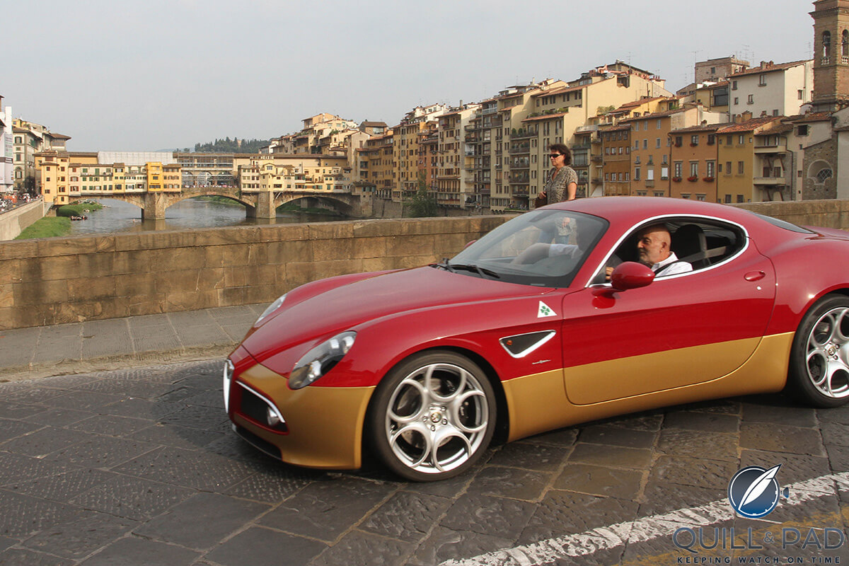 Giuliano Mazzuoli with his his Alfa Romeo Gran Turismo 8C in Florence