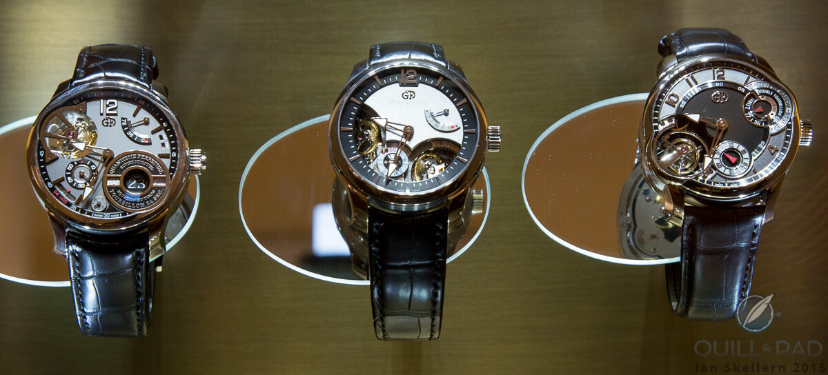 (L-R) Quantième Perpétuel à Équation, Double Balancier 35° and Double Tourbillon 30° Asymetrique