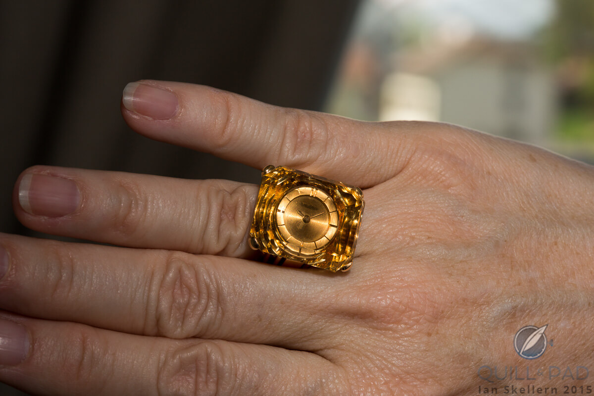 Jaeger-LeCoultre ring watch encased in yellow topaz in its natural habitat