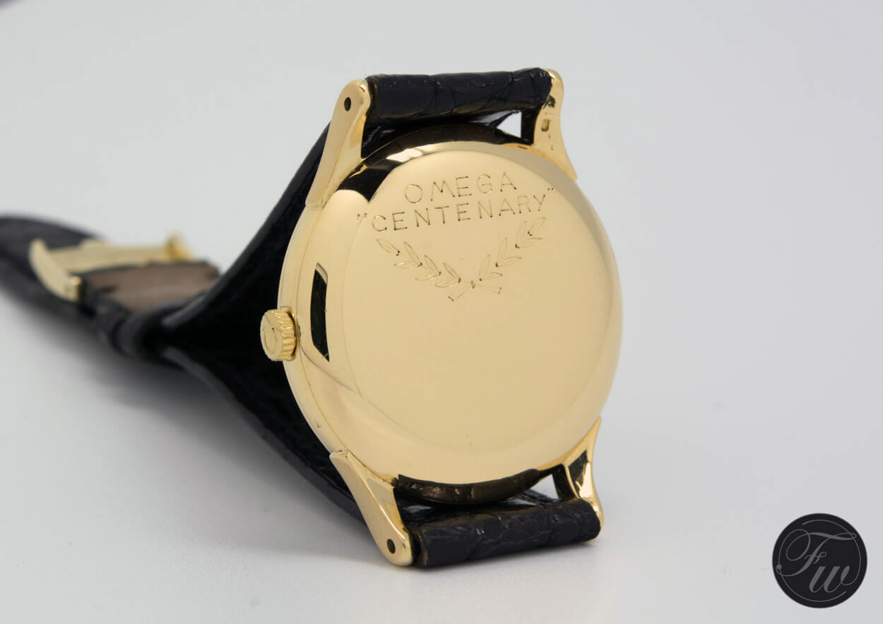 The 1948 Omega Centenary Reference 2500 with its jubilee engraving