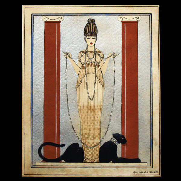 'Dame à la Panthère' watercolor painting by George Barbier for Cartier 