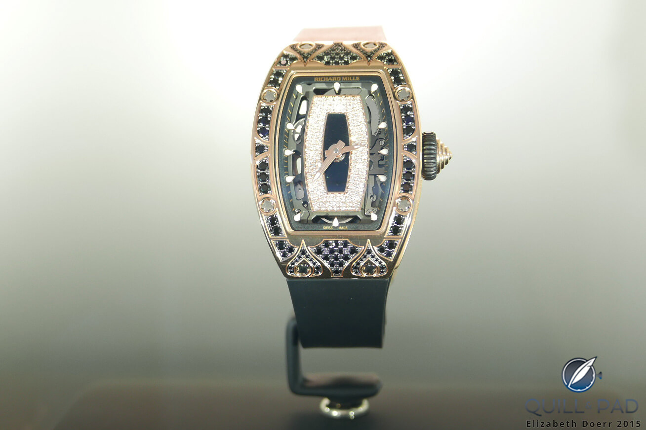 A unique Richard Mille RM 07-01 with Art Deco-style jeweled case at the brand’s Paris boutique