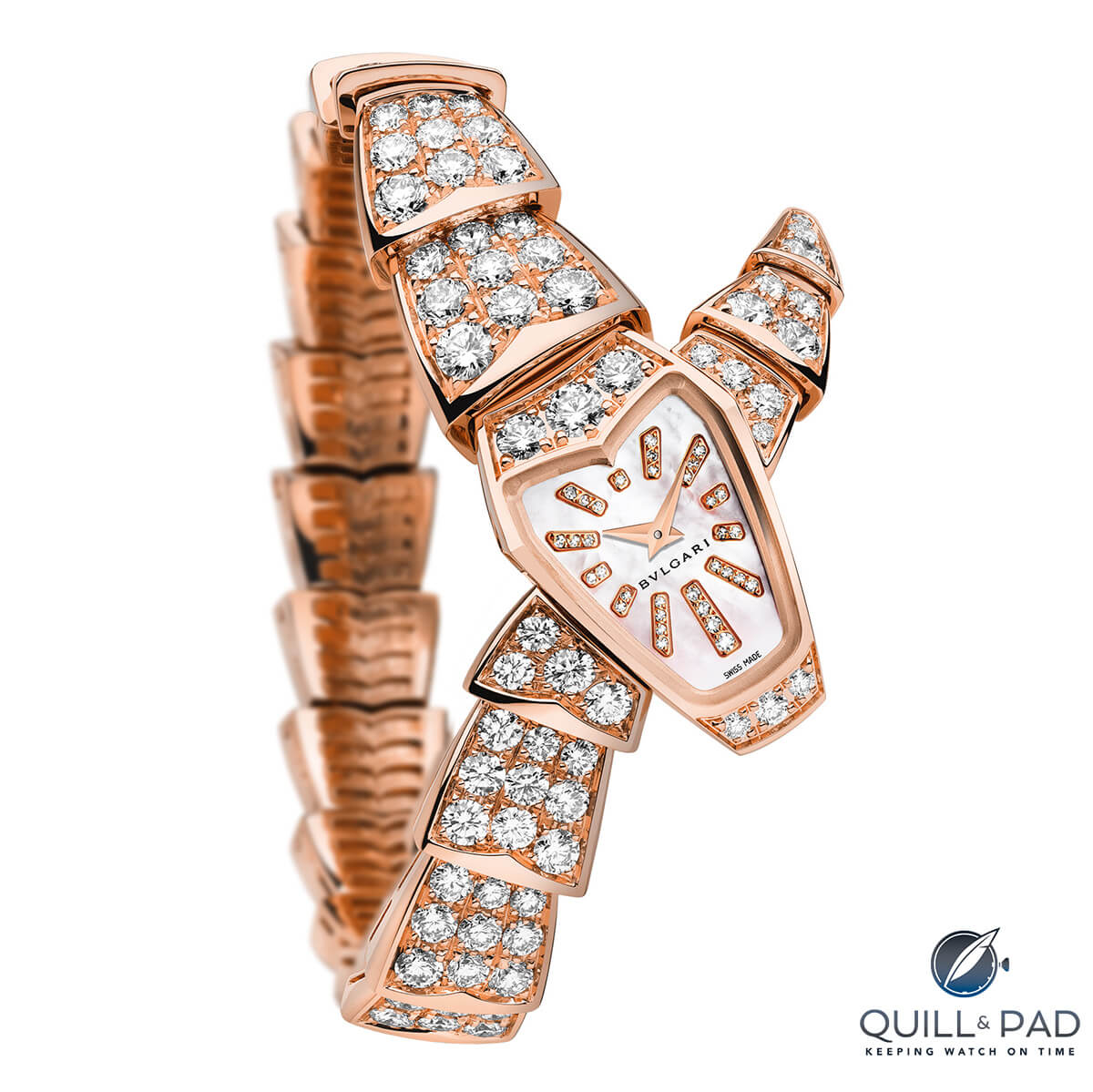 Diamond set red gold Bulgari Head Over Tail Serpenti watch