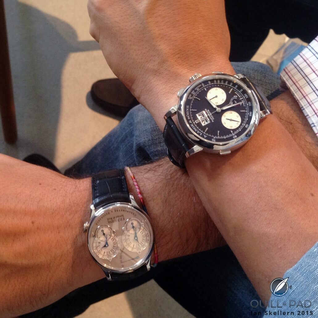 Listening to a discussion panel at Dubai Watch Week, I happened to notice the A. Lange & Söhne Datograph and the F.P. Journe on the wrists of my neighbors (this caliber of watches was not unusual for many visitors to the exhibition I encountered)