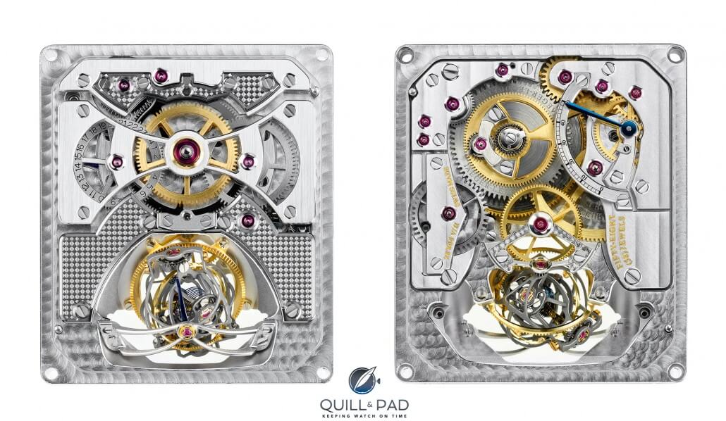 Front and back views of Caliber 174, which powers the Jaeger-LeCoultre Reverso Gyrotourbillon 2