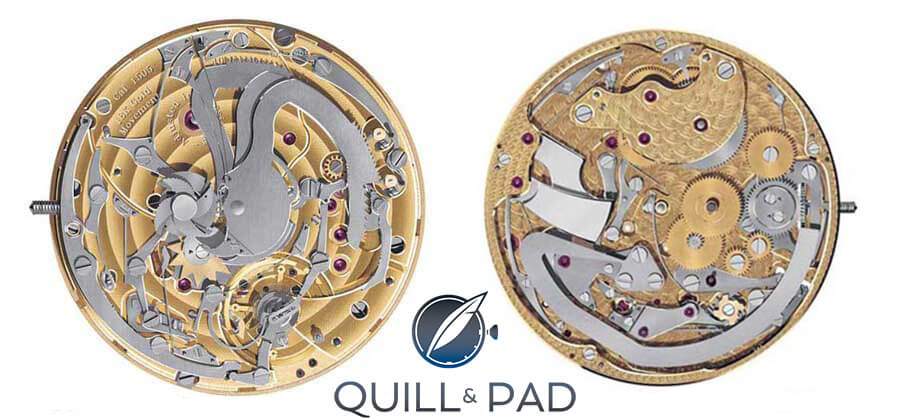 Bottom (left) and top views of Caliber 1505, which powers the Sonnerie Souveraine by F.P. Journe